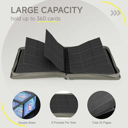 9 Pocket Card Binder,360 Pockets Trading Card Binder,Double Sided Pocket Collection Binder,Card Folder for MTG,TCG,Game Cards,Sport Cards,Grey