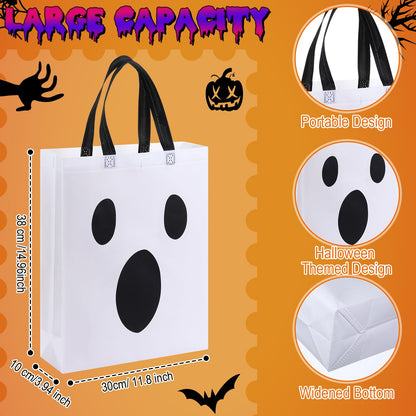 Sanwuta 24 Pcs Halloween Tote Gift Bags 14.9 x 11.8 Large Treat or Trick Ghost Reusable Non Woven Candy Goodies Bags for Halloween