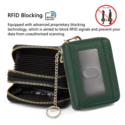 imeetu RFID Credit Card Holder, Small Leather Double Zipper Card Case Wallet for Women (Max,Green)