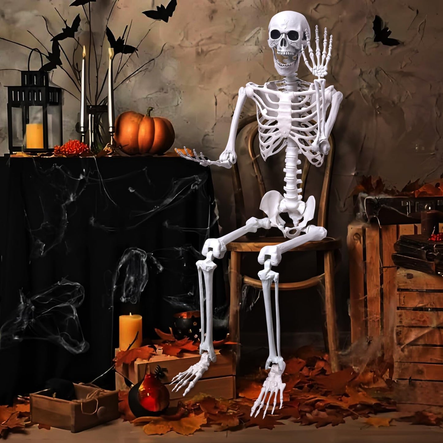 Hibsotco 2Pack 5.4Ft Life Size Skeletons Posable Skeletons Full Size Plastic Human Skeleton with Movable Joint for Halloween Outdoor Indoor Decorations