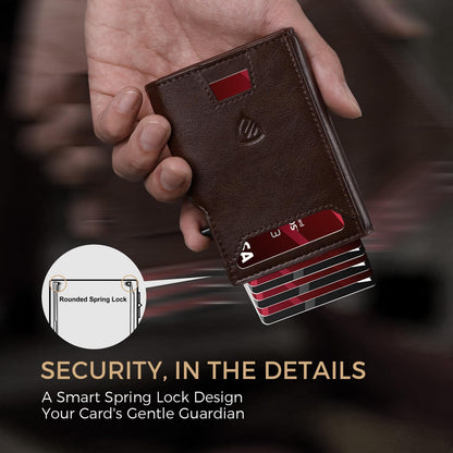 RUNBOX Wallet for Men 9-13 Cards RFID Blocking Aluminum Pop Up Card Holder with ID Window & Stretchable Cash Slot - Minimalist Smart Mens Wallet, Gifts for Men
