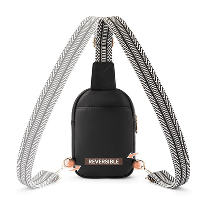 BOSTANTEN Small Sling Bag Crossbody Bags for Women Trendy Crossbody Purse Leather Chest Bag, Deep Black