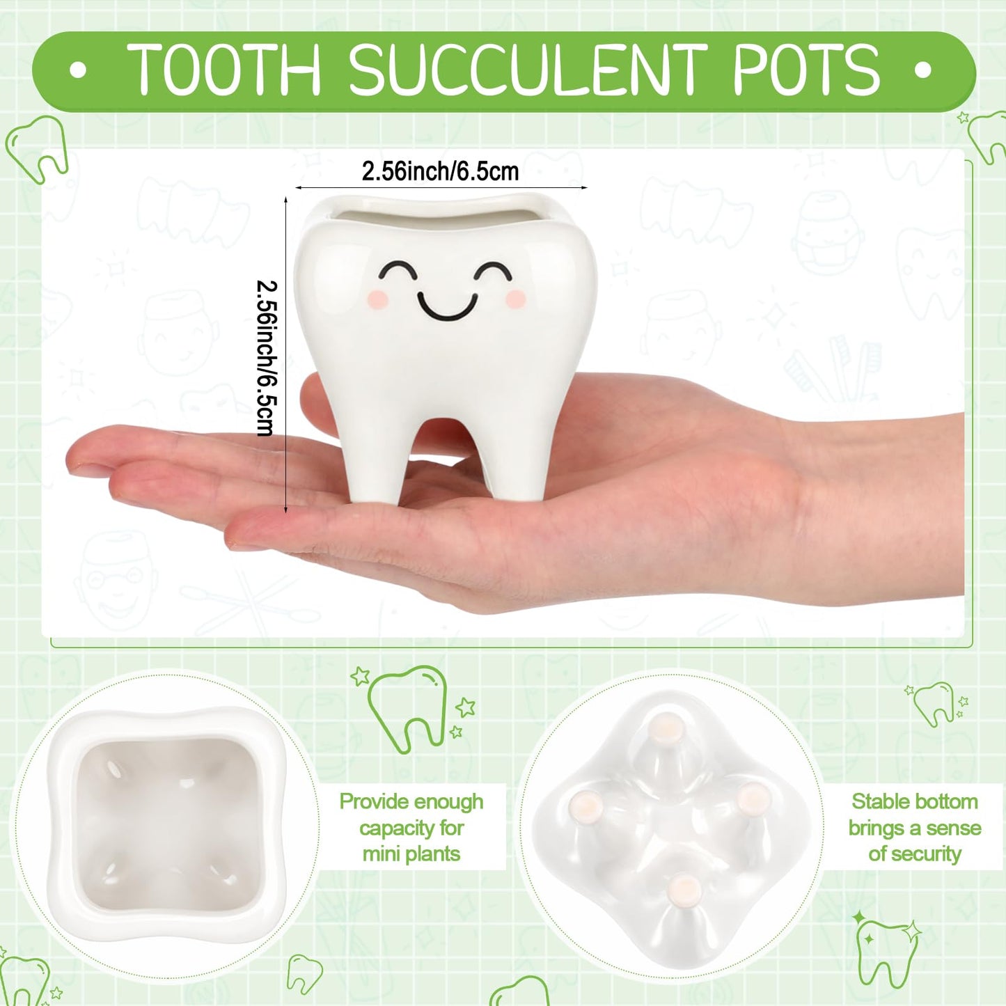 FoldTier Dental Hygienist Gifts Cute Tooth Shaped Planters Ceramic Succulent Cactus Flower Pot Funny Mini Office Pen Holder for Dental Assistant Graduation Accessories Dentist Office Decor(4 Pcs)
