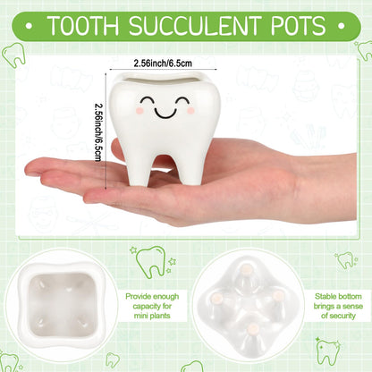 FoldTier Dental Hygienist Gifts Cute Tooth Shaped Planters Ceramic Succulent Cactus Flower Pot Funny Mini Office Pen Holder for Dental Assistant Graduation Accessories Dentist Office Decor(4 Pcs)