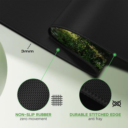 Gudnis Morning Mist Forest Mouse pad, Micro-Woven Fabric Desk pad,Large Green Tree Natural Scenery Desk mat with Sewn Edges, Anti-Slip Rubber Base, Suitable for Office laptops, Size 31.5×11.8 in
