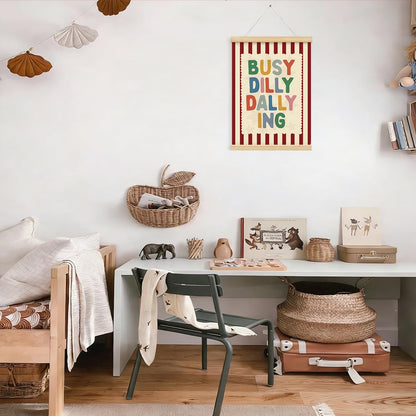 STHTTSW Playroom Wall Decor, Positive Quote Busy Dilly Dallying Art, Boho Classroom Decor, Apartment Nursery Wall Art for Toddler Boys Girls, Kids Room Baby Room Essentials, 12x16 Inches