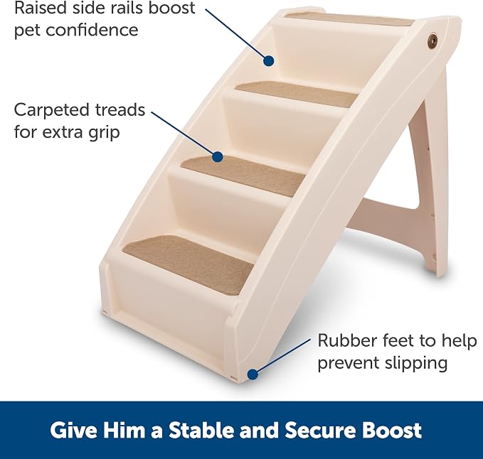 PetSafe CozyUp Folding Dog Stairs - Pet Stairs for Indoor/Outdoor at Home or Travel - Dog Steps for High Beds, Sofa with Siderails, Non-Slip Pads - Durable, Support up to 200 lbs - Extra Large, Tan