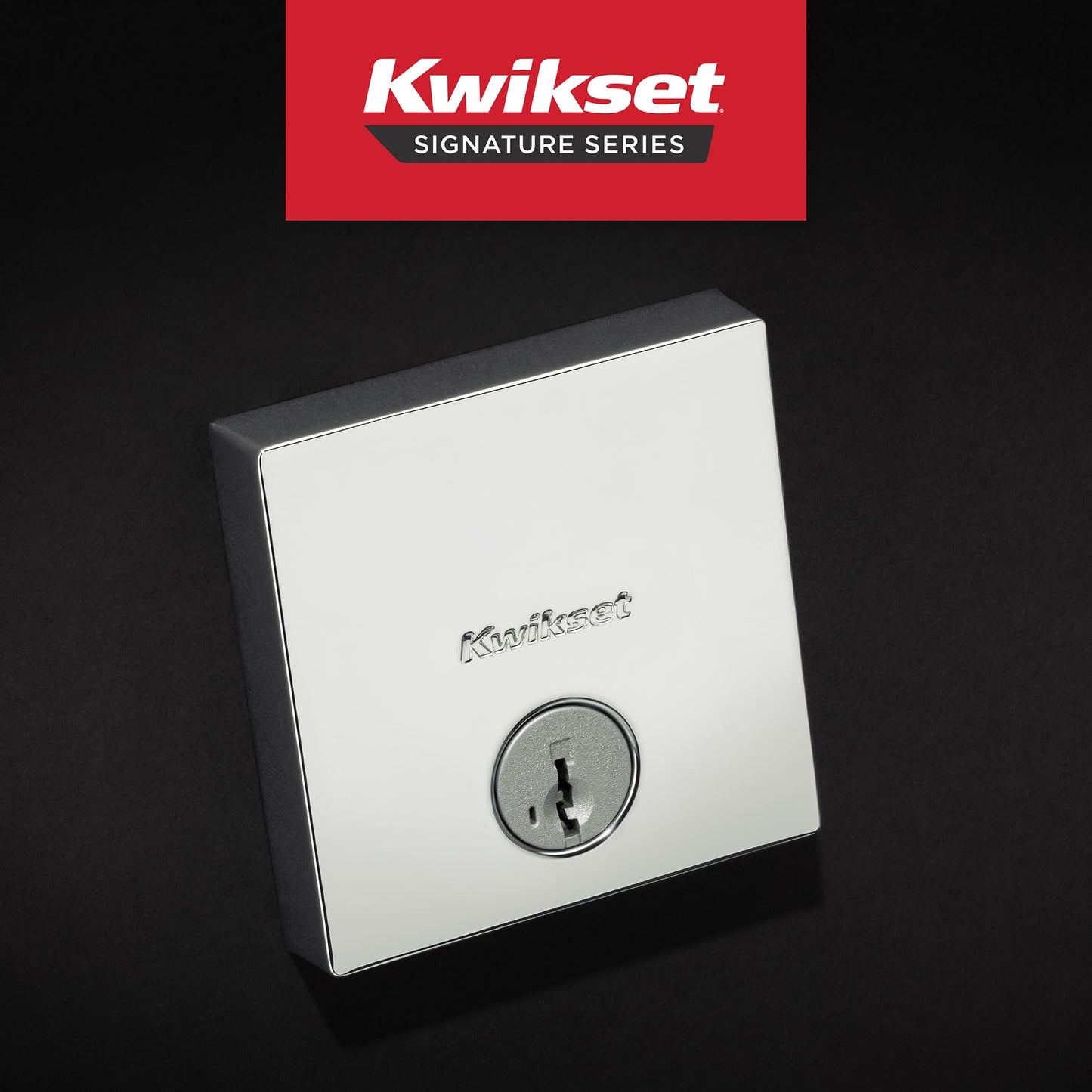 Kwikset Downtown Deadbolt Lock, Matte Black Square Exterior Keyed Front Entry Door, Pick Resistant SmartKey Rekey Security, Single Cylinder Dead Bolt, with Microban Protection