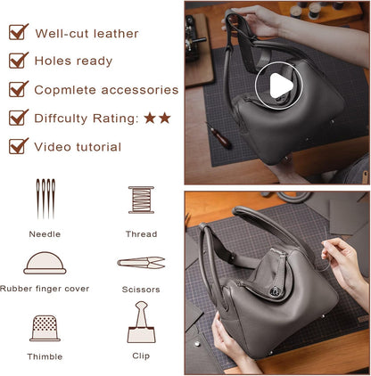 POPSEWING DIY Bag Kit, Leather Shoulder Bag Kit (Large, Navy Blue)