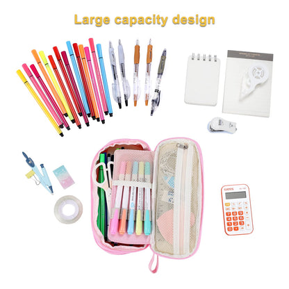 Tergopa Big Pencil Case Zipper Pencil Pouch Organizer Large Capacity Pen Bag with Handle Portable for Girls Kids Adults Gift Pen Case for School Home Office Light-pink