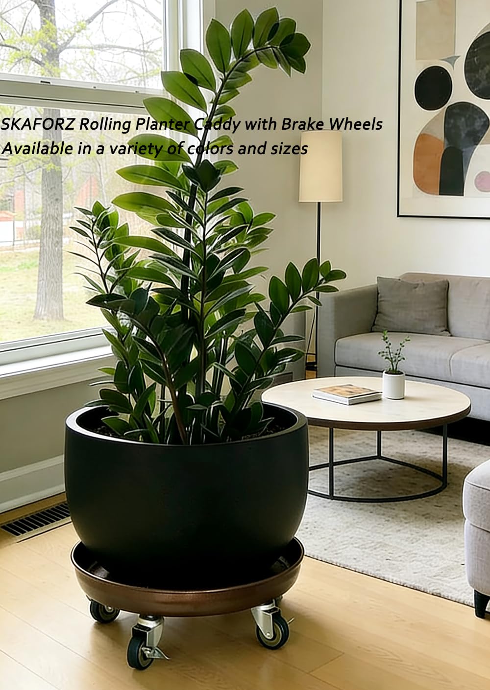 SKAFORZ Rolling Planter Caddy(470lbs Capacity), Heavy Duty Metal Plant Stand with Brake Wheels Plant Dolly Mover Plant Pot Tray Saucer for Indoor Outdoor 18inches Copper
