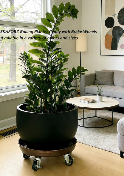SKAFORZ Rolling Planter Caddy(470lbs Capacity), Heavy Duty Metal Plant Stand with Brake Wheels Plant Dolly Mover Plant Pot Tray Saucer for Indoor Outdoor 18inches Copper