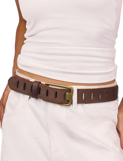 LyzerMia Womens Genuine Leather Belt for Jeans Pants Width 1.57" Western Cowgirl Wide Belts for Ladies with Gift Box, Brown, Fit for Low Waist 36"-40"
