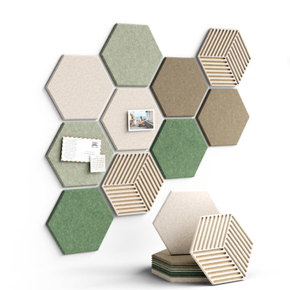 Fluxynara Hexagon Cork Board Alternative for Walls Decor-10-Pack Felt Bulletin Board Tiles,with 30 Pushpins,50 Adhesive Tabs for Office,Classrooms & Home Pin Board Felt Board-Moss Haven