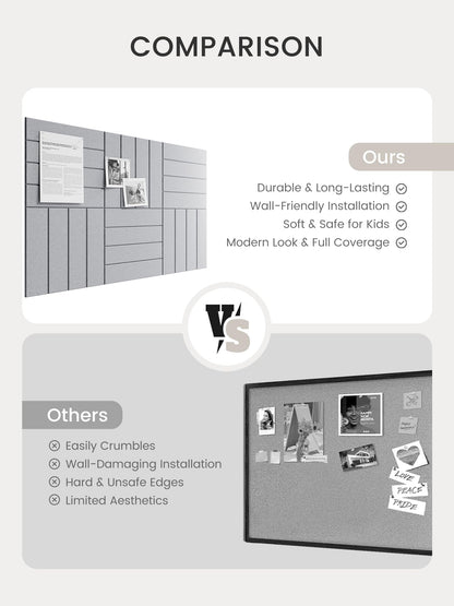 Bumusty Large Cork Board Alternative-36 x 24" Felt Bulletin Board Tiles, with 30 Pushpins, 40 Adhesive Tabs, Bold-Stripe 6-Pack, Cork Boards for Office Push Pin Board Felt Board-Soft Gray