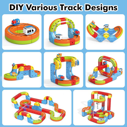 Electric Train Set, 3D Infinity Racer Train Tracks, DIY Toy Car Track, Modular Building Blocks Freely Assembled, STEM Learning Toy Fun Gifts for Kids Toddlers Boys & Girls
