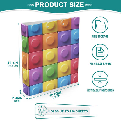 FRCSDIY Colorful Building Blocks 3 Ring Binder Round Rings 1 Pack,Holds 200 Sheets Ring Binders for School Supplies, Office or Home