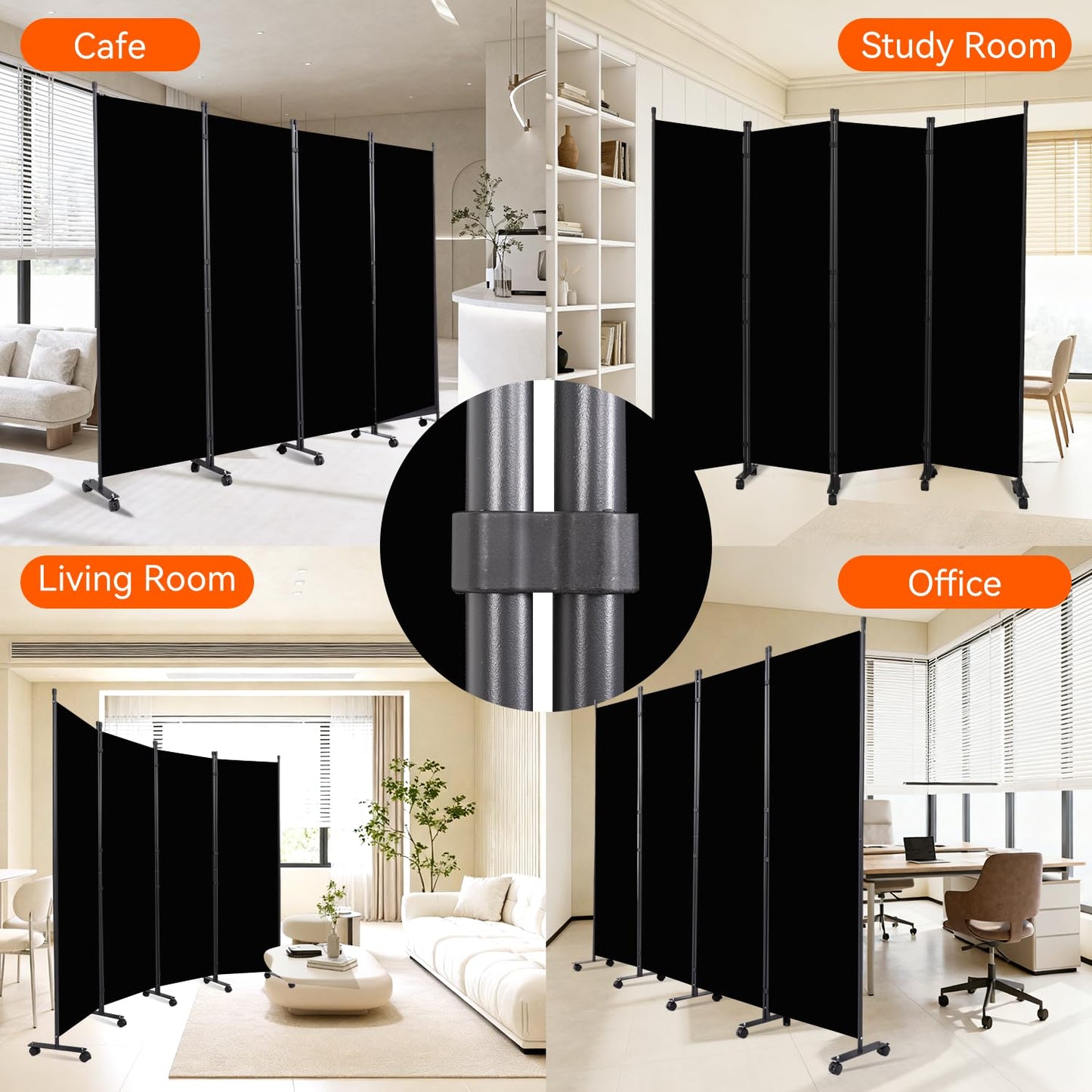 Room Divider 88''W Wall Divider for Room Partition (Heavy Duty Base) 4 Panel Partition Room Dividers, Freestanding Room Divider Screen Separation W/Wheels Folding Privacy Screen Panel Space Separator