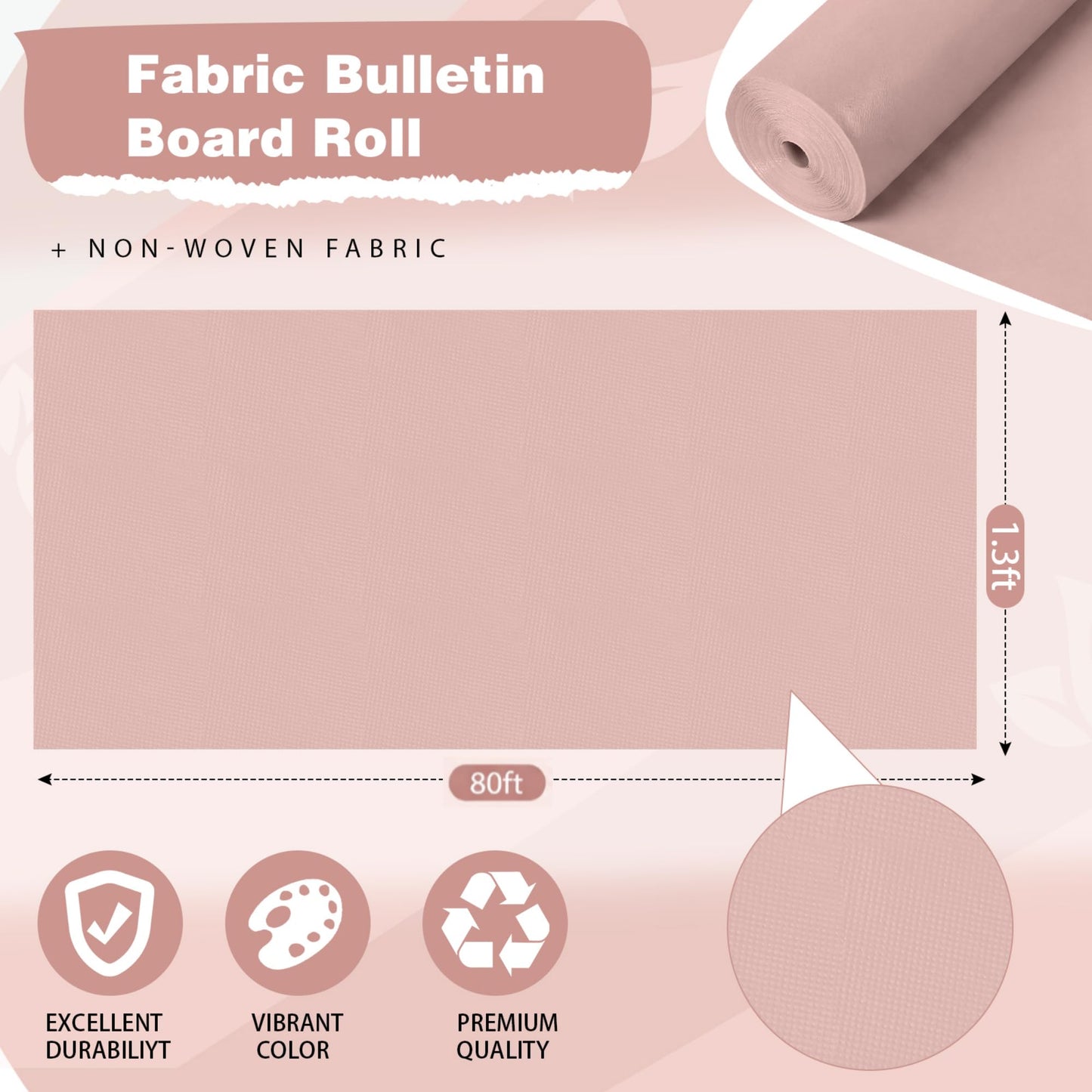 Breling 16 inch x 80 ft Fabric Bulletin Board Roll for Classroom Waterproof Non-woven Fabric Background Roll Anti-wrinkle Bulletin Board Background for Back to School Wall Decor DIY Craft(Light Mauve)