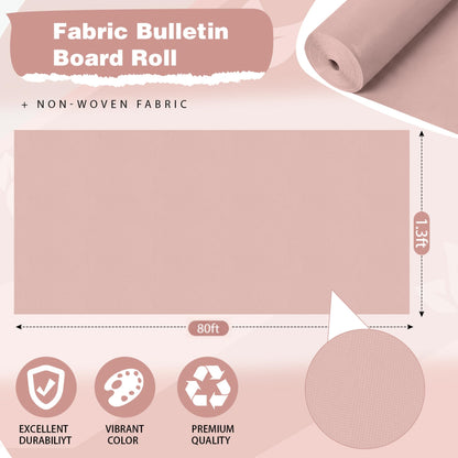 Breling 16 inch x 80 ft Fabric Bulletin Board Roll for Classroom Waterproof Non-woven Fabric Background Roll Anti-wrinkle Bulletin Board Background for Back to School Wall Decor DIY Craft(Light Mauve)