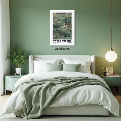 Yayoi Kusama Inspired Poster Japanese Botanical Wall Art Abstract Yayoi Kusama Print Modern Ukiyo-e Japanese Gallery Wall Decor 12x16in Framed for Home Bedroom Decorations