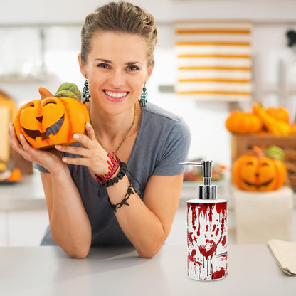 JarThenaAMCS Halloween Soap Dispenser Bloody Handprint Glass Dispenser with Pump Refillable Liquid Soap Container for Home Kitchen Bathroom Countertop
