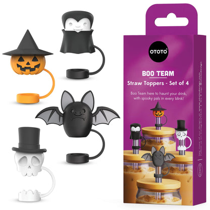 OTOTO Boo Team Straw Toppers Set of 4 - Straw Covers Cap for Tumblers, Covers, Caps for Tumbler Accessories, Cute Water Bottle Accessories, Goth Halloween Spooky Witchy Gifts, Witch