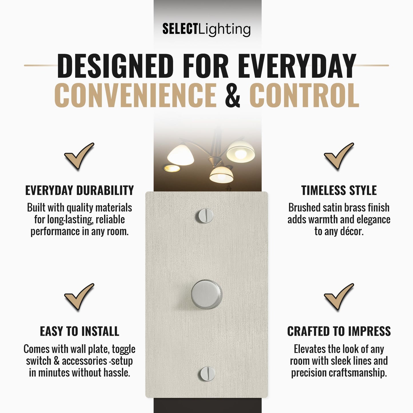 SELECT Rotary Dimmer Switch, Solid Brass, 1-Gang, Satin Nickel
