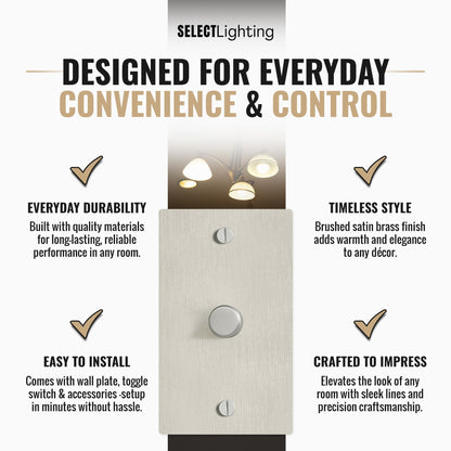 SELECT Rotary Dimmer Switch, Solid Brass, 1-Gang, Satin Nickel