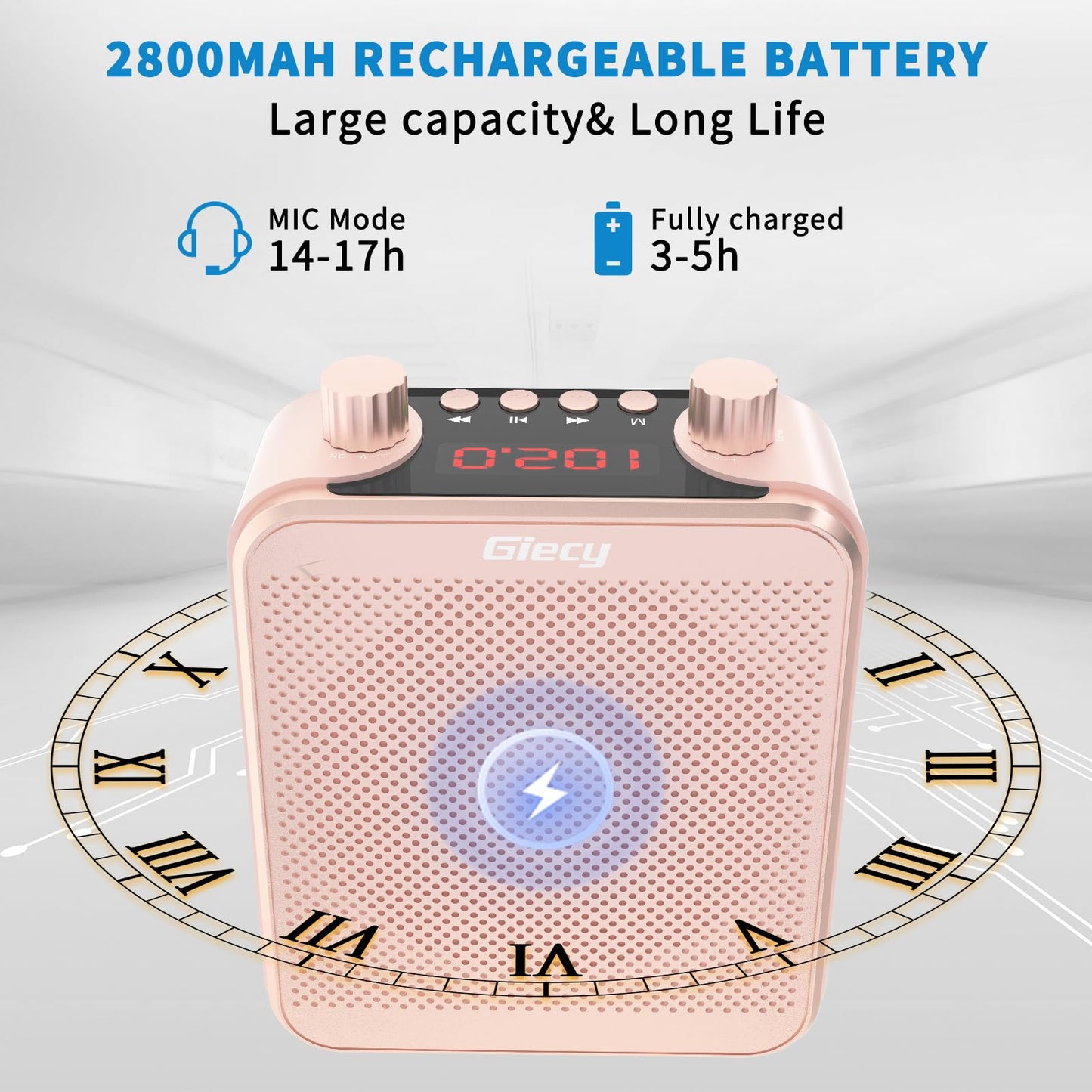 Giecy 30W Portable Voice Amplifier with Wired Microphone Headset, 2800mAh Rechargeable PA System Speaker Personal Microphone Speech Power Amplifiers Loudspeaker for Teachers/Metting/Tour Guide