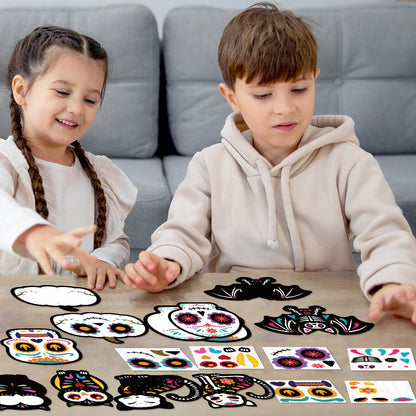 Haooryx DIY Day of The Dead Magnet Craft Kit - 30 Set Make Your Own Dia de Los Muertos Sugar Skull Decoration Sticker Craft Halloween Mexican Festival Party Supply Kid Art Project Bulletin Board Decor