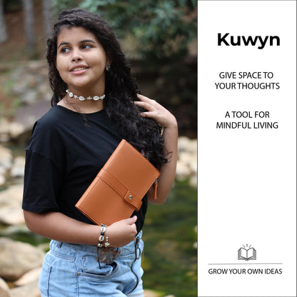 Kuwyn A5 Leather Sketchbook Cover with Zipper, Premium Camel Brown Vegan Leather (PU) Artist Journal Case, Protective Travel Portfolio for 5.5 x 8.5 Inch Notebooks, Professional Drawing Organizer.
