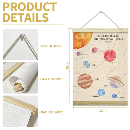 mermermu Outer Space Poster Hanger Frame, Solar System Planet Posters Canvas Wall Art for Nursery Playroom Toddler Boys Room Decor, 12x16 Inches -012