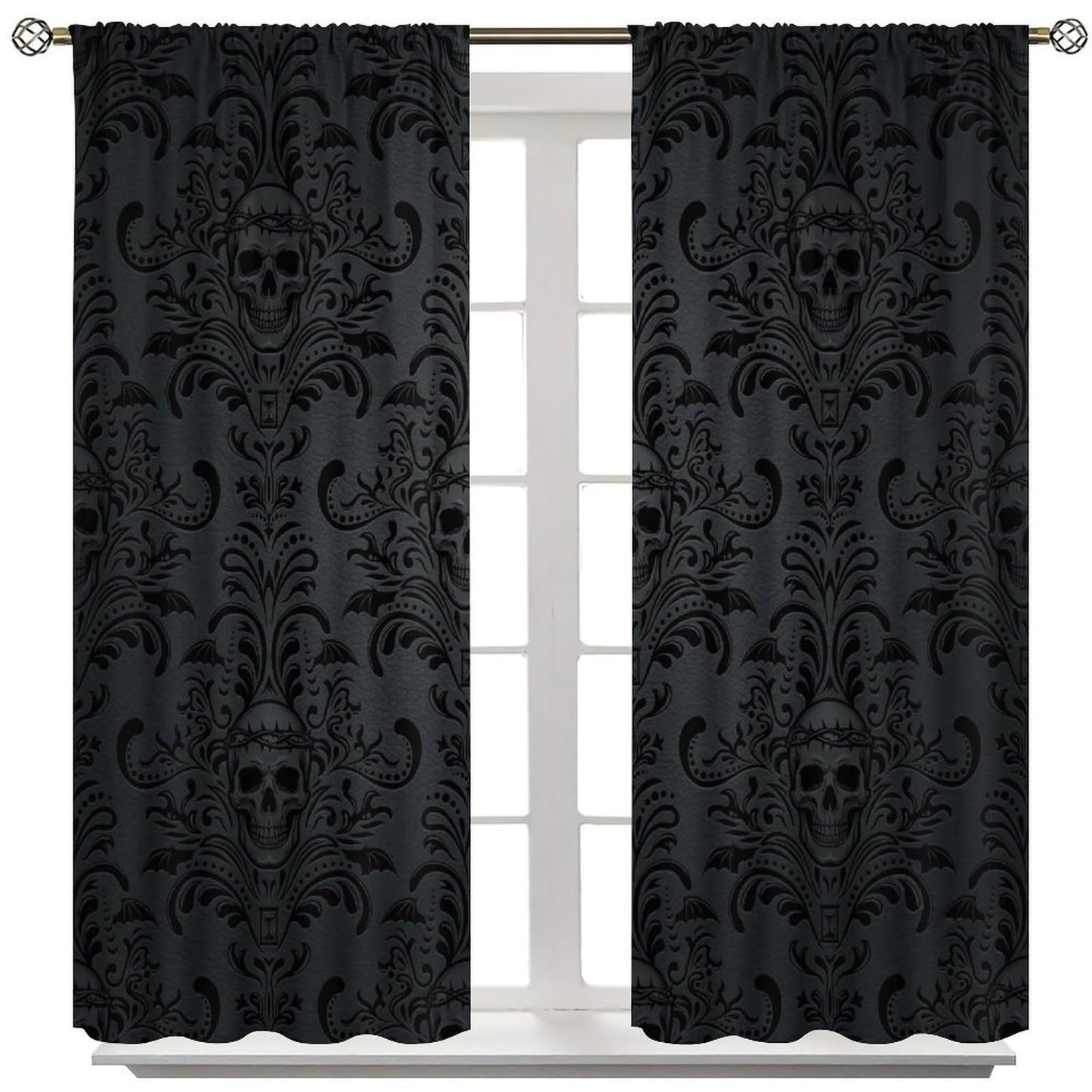 Halloween Curtains for Living Room,Skull Spooky Moody Skeleton Gothic Treatments Drapes for Bedroom Indoor Outdoor Event Party Decor 42" W X 45" L