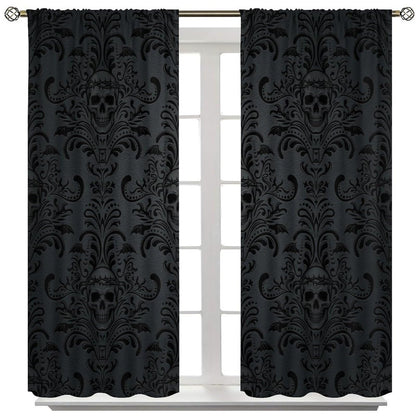 Halloween Curtains for Living Room,Skull Spooky Moody Skeleton Gothic Treatments Drapes for Bedroom Indoor Outdoor Event Party Decor 42" W X 45" L