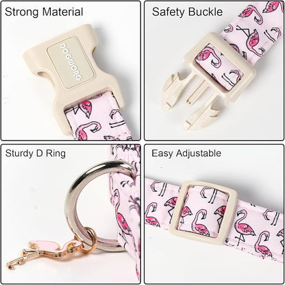 DOGWONG Cute Pet Dog Collar Pink Flamingos Cotton Dog Collar- Soft Girl Puppy Adjustable Pet Collars for Small Medium Large Dogs,S