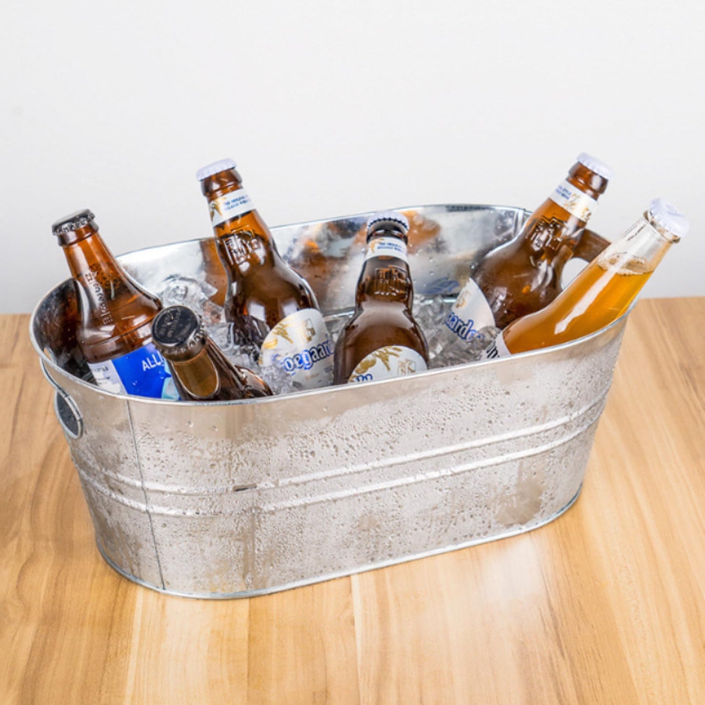 3 Gallon Galvanized Tub Beverage Tubs, Metal Ice Buckets for Cocktail Bar Wine Beer Drink Buckets with Handles Large Tub Ice Bucket for Parties (Silvery)