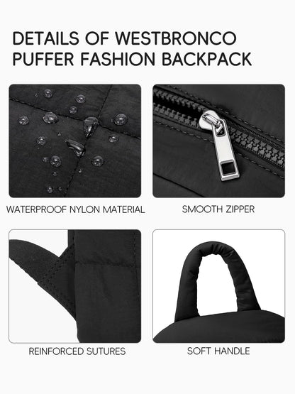 WESTBRONCO Mini Backpack for Women Nylon Small Fashion Backpacks Purse Puffer Lightweight Backpacks for Travel, Shopping, Daily