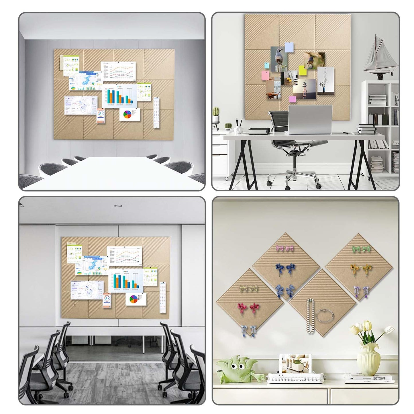 Large Cork Board for Walls 48"x 36", 12 Pack Felt Wall Tiles with Safe Removable Adhesive Tabs, Cork Board for Office,Pinboard Bulletin Board - Tan