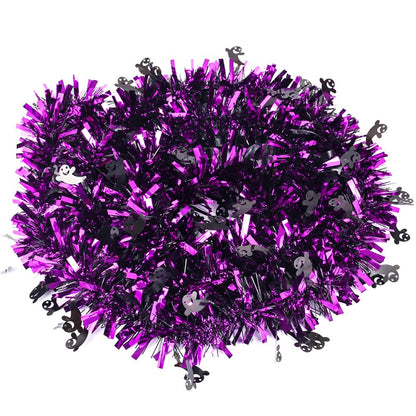66 Ft Halloween Purple Tinsel Garland with Black Small Ghost Glitter Fluffy Tassel Twist Garland Hanging Decoration for Halloween Home Tree Ornaments Holiday Indoor Outdoor Party Decorations