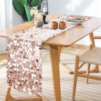 Yblut 12 x 108 Inch Rose Gold Sequin Table Runner Glitter Rectangle Big Sequin Table Runner for Wedding Party Birthday Christmas Halloween Decoration (1 Pack)