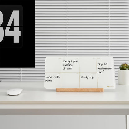 Desktop Glass Weekly Planner Whiteboard with Detachable Wood Stand,Small Portable Dry Erase Calendar to Do List White Board 12x6 for Office, Home, Schools, Marker&Eraser Included, Yeoux