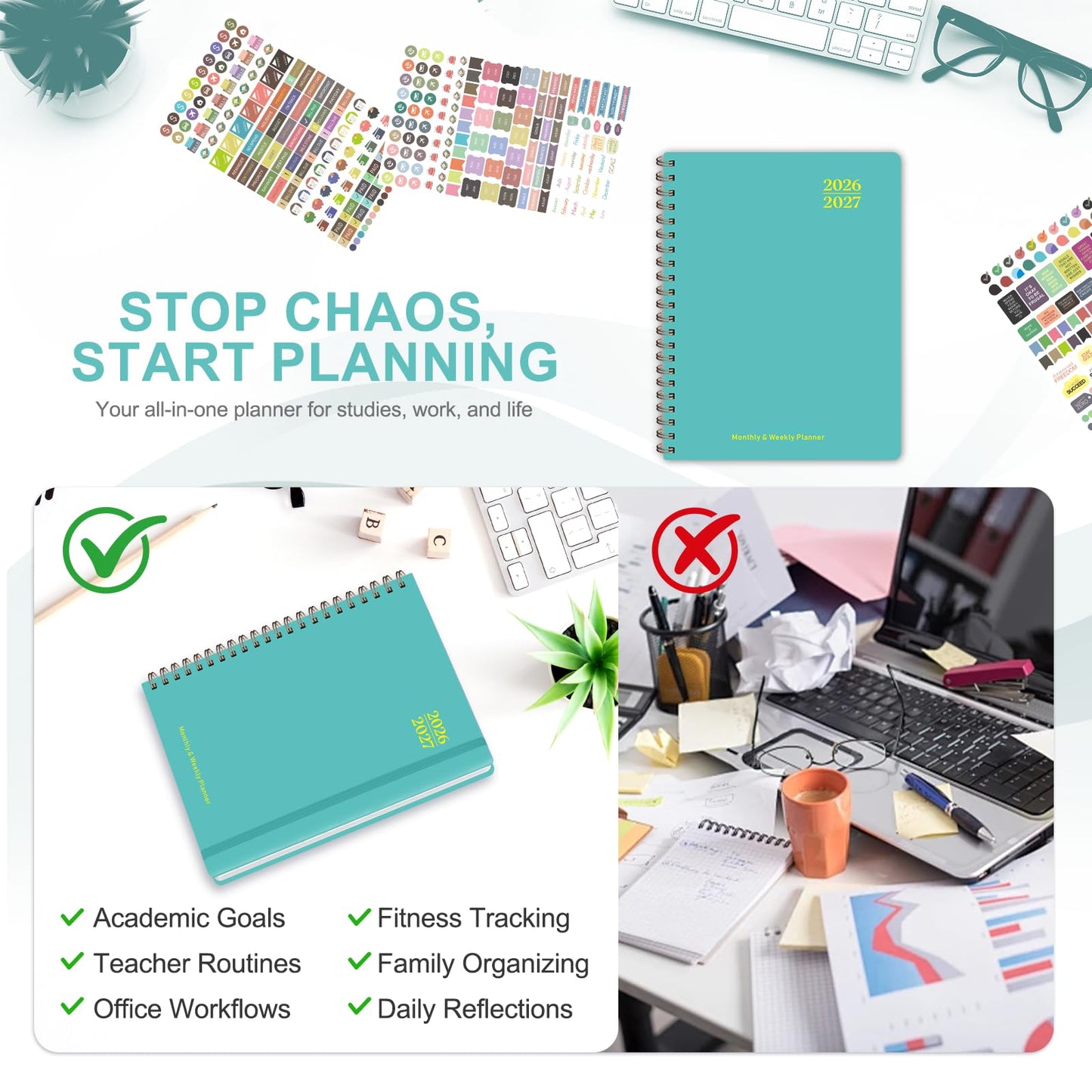 Planner 2026-2027, Weekly and Monthly Academic Planner, July 2026 - June 2027, Hardcover Calendar Agenda Book for School Year Planning, School Supplies for Teacher and Student, Letter Size(8.5'' x 11'')