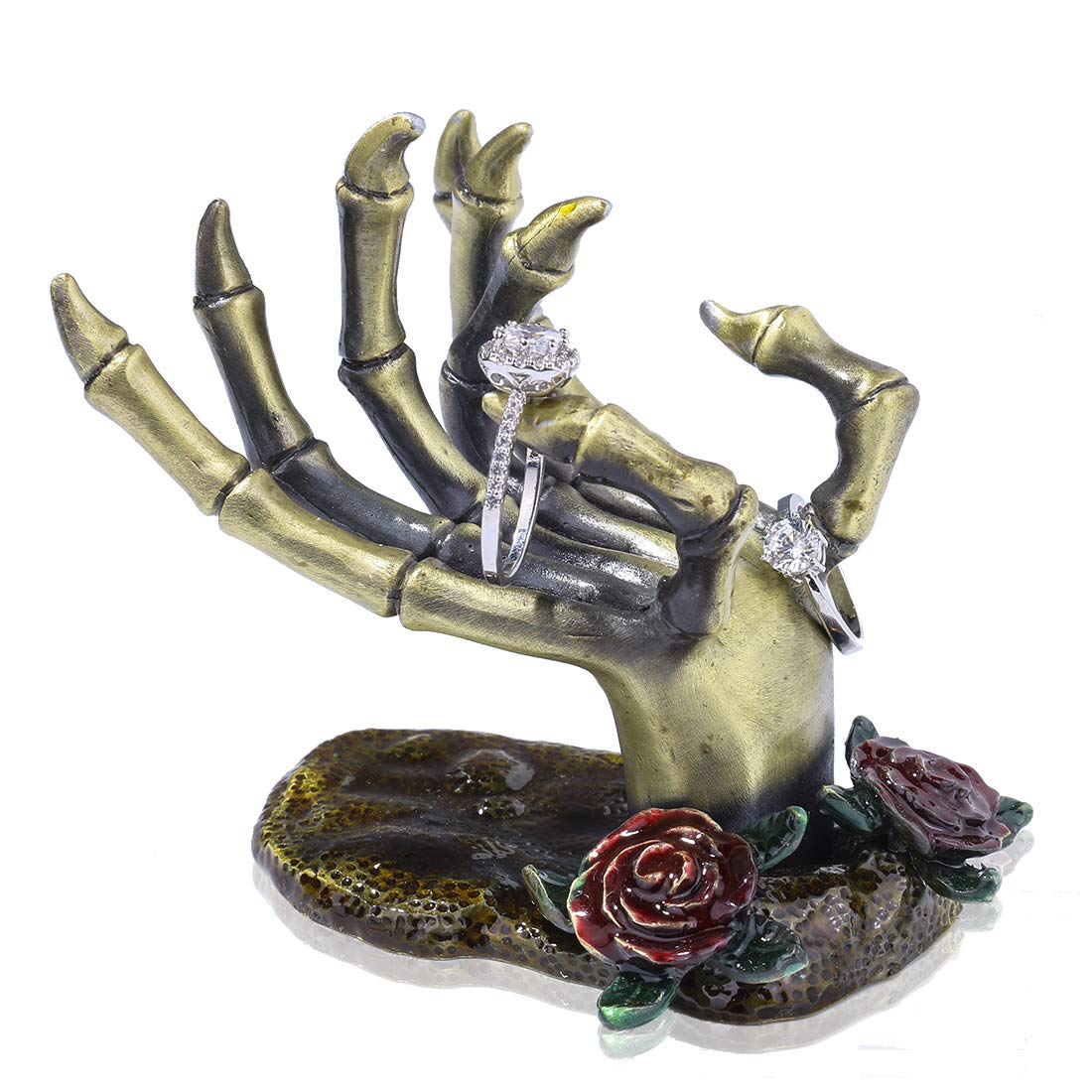 YU FENG Gothic Rose Skeleton Hand Jewelry Holder for Halloween Decor Rings Necklaces and Jewellery Accessories Hand Form Display Holders for Women Gift