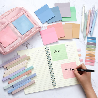 Jutom 39 Pcs Aesthetic Book Annotation Kit Highlighter with Case Bag Gel Pen Transparent Sticky Note Taking Bible Supplies(Pink,Kawaii Style)