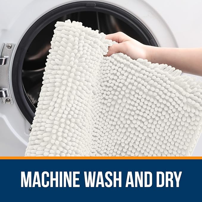 OLANLY Large Bathroom Rugs 44x32, Extra Soft Absorbent Chenille Bath Rugs, Rubber Backing Quick Dry, Machine Washable Bath Mats for Bathroom Floor, Tub and Shower, Home Decor Accessories, Ivory
