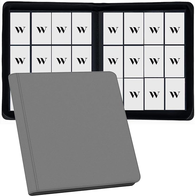 12 Pocket Card Binder, 720 Pockets PU Leather Zipper Trading Card Collection Album, Side-Loading Card Storage Folders for MTG, TCG, Game/Sport Crads (Grey, 12 Pockets)