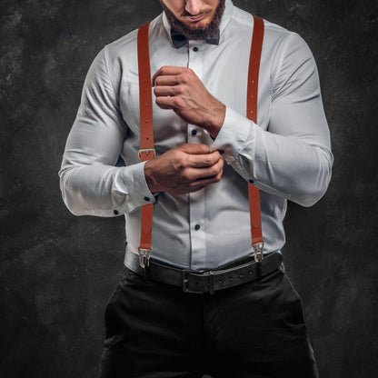 NUTUCH Full Grain Leather Suspender for Men | Y Design Suspenders | | Leather Braces Western | Heavy Duty adjustable Dress Suspender | Snap Hooks | Men Suspenders for Jeans Dress Pants(Brown)