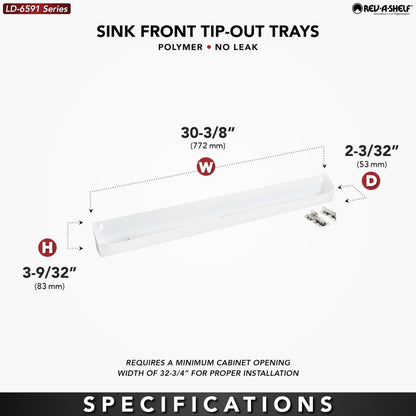 Rev-A-Shelf 30" Tip-Out Plastic Sink Tray for Kitchen and Bathroom Base Cabinets, Large Pullout Vanity Shelf Home Organizer, White, LD-6591-30-11-1