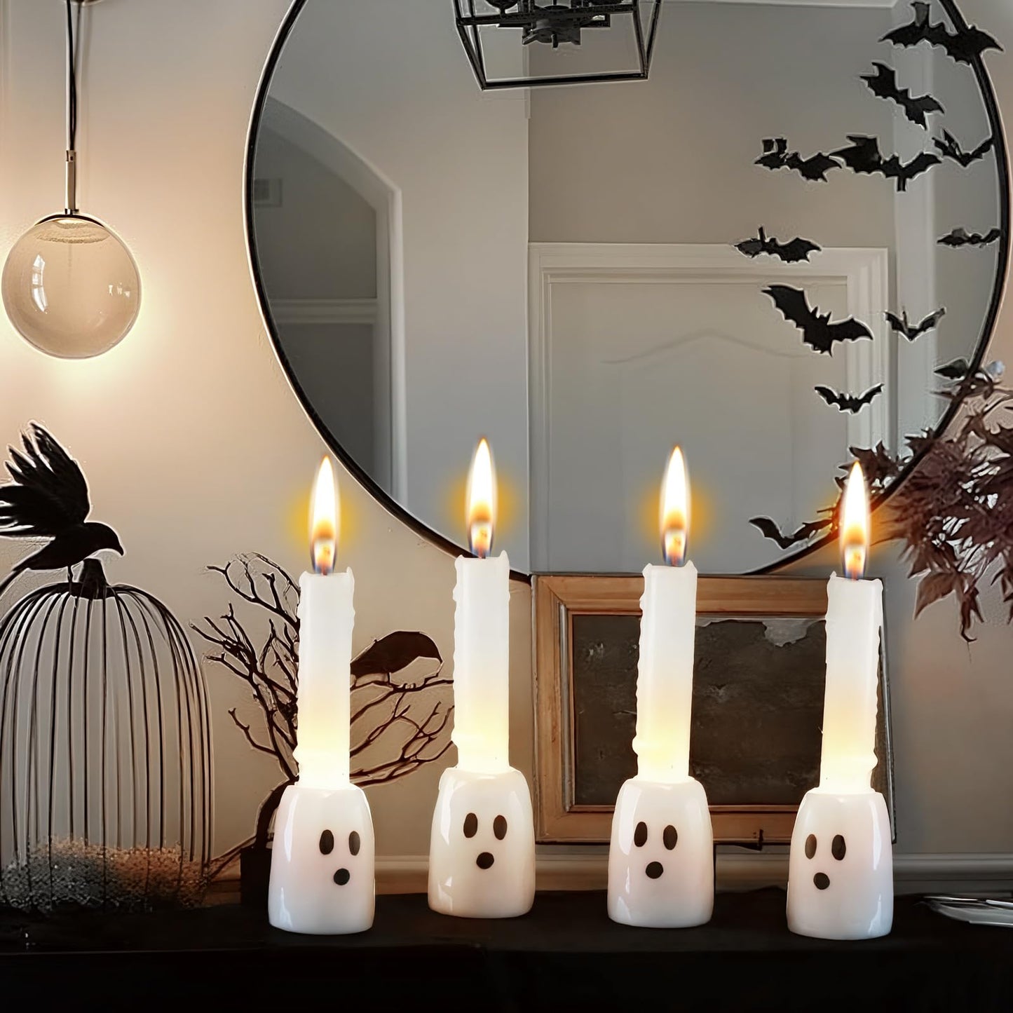 GlikCeil 6 Pcs Halloween Ghost Candlestick Holders, Depth of 2.3 in, Ceramic, Halloween Taper Candleholder Cute Ghost Candle Stick Holders for Wedding Party Office Home Table Centerpiece Decorative